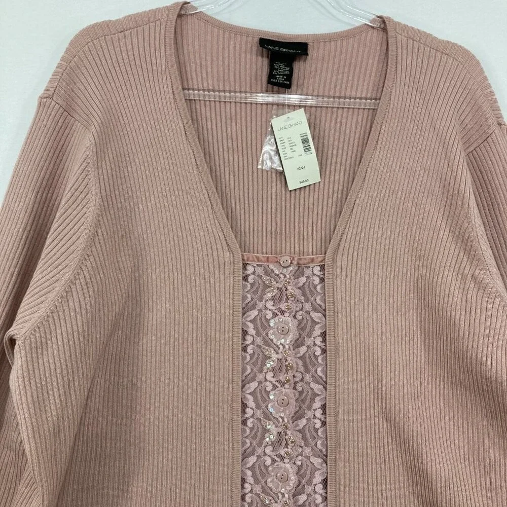 New Lane Bryant size 22/24 Pink Mauve‎ Lace Hook Closure Rib Knit Cardigan